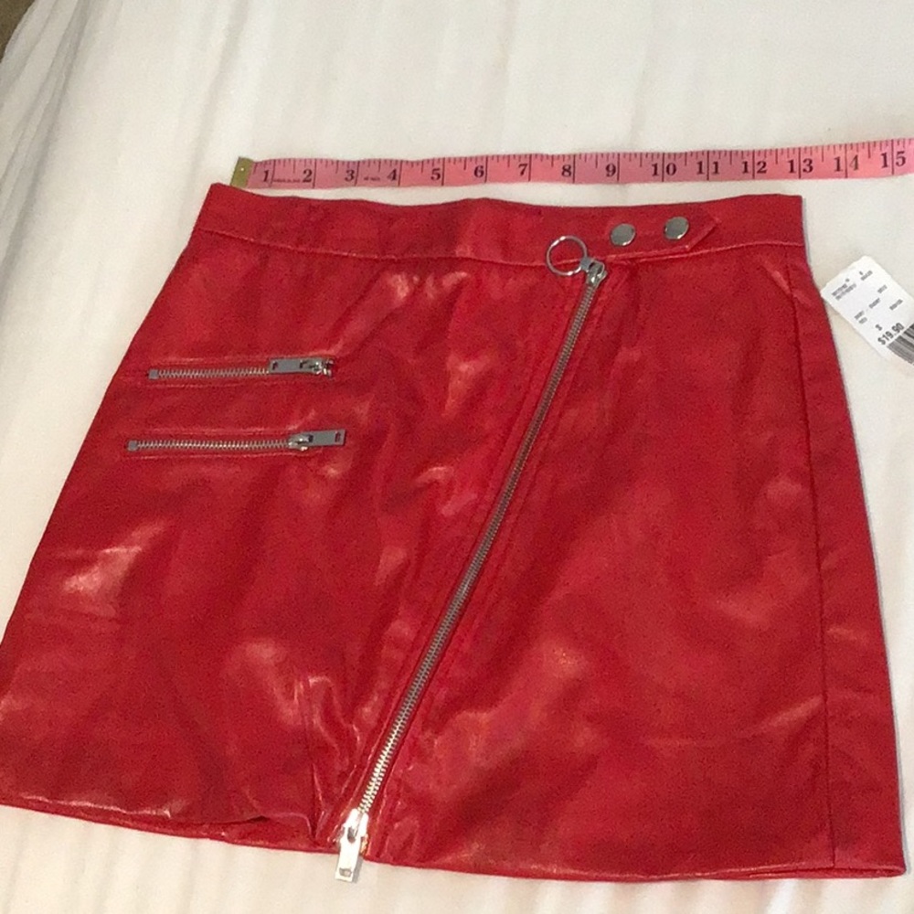 Red leather skirt